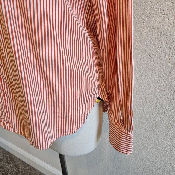 Vintage Ralph Lauren Rugby Orange Striped Cotton Long Sleeve Collared Shirt L - Picture 4 of 14